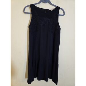 Ann Taylor Loft Women's Medium Navy Blue Peplum MP Floral Embroidery Swing Dress